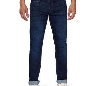 peter england men's tapered fit mid rise classic tape stretchable twill jeans