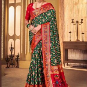classic green woven patola soft silk saree premium look