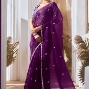 rich purple designer silk saree look of premium